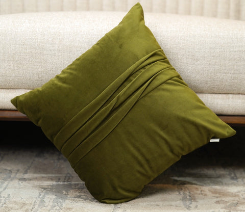 Caro Velvet Pleated Cushion Cover - Pack of 1 (16 x 16 Inch, Dark Olive Green)