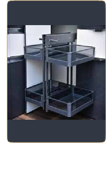 Trueliving_GLASS GREY UNIVERSAL MAGIC CORNER (SOFT CLOSE) 38"*20"*20"  Grey Black Strip