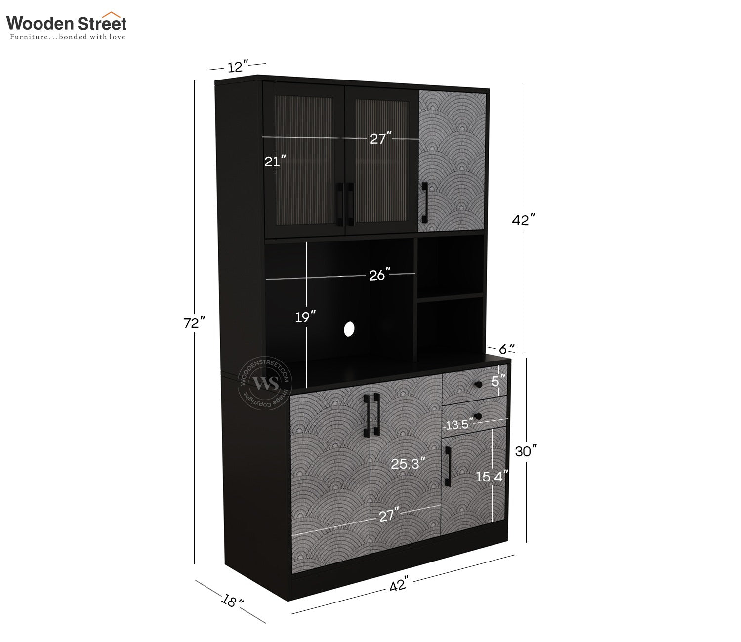 Basilic Engineered Wood Kitchen Cabinet with Textured Front & Ample Storage Space (Scallop Pattern)