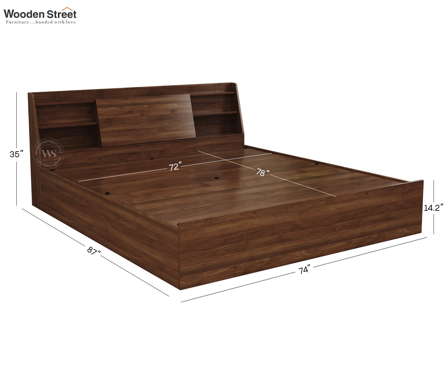 Celestia Engineered Wood Bed With Hydraulic Storage (King Size, Columbian Walnut Finish)
