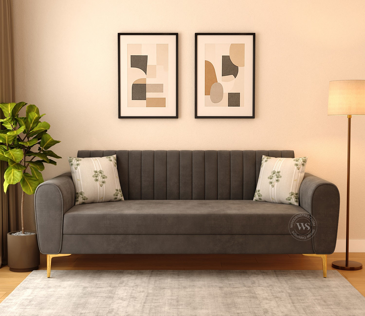 Medusa 3 Seater Fabric Sofa (Velvet, Graphite Grey)