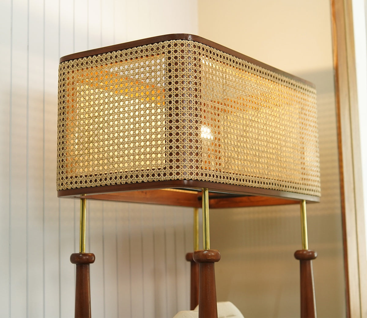 Aabha Floor Lamp With Shelves (Teak Finish)