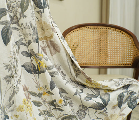 Leafy Floral Print 1 Piece Light-Filtering Curtain (Grey, 7 Feet)