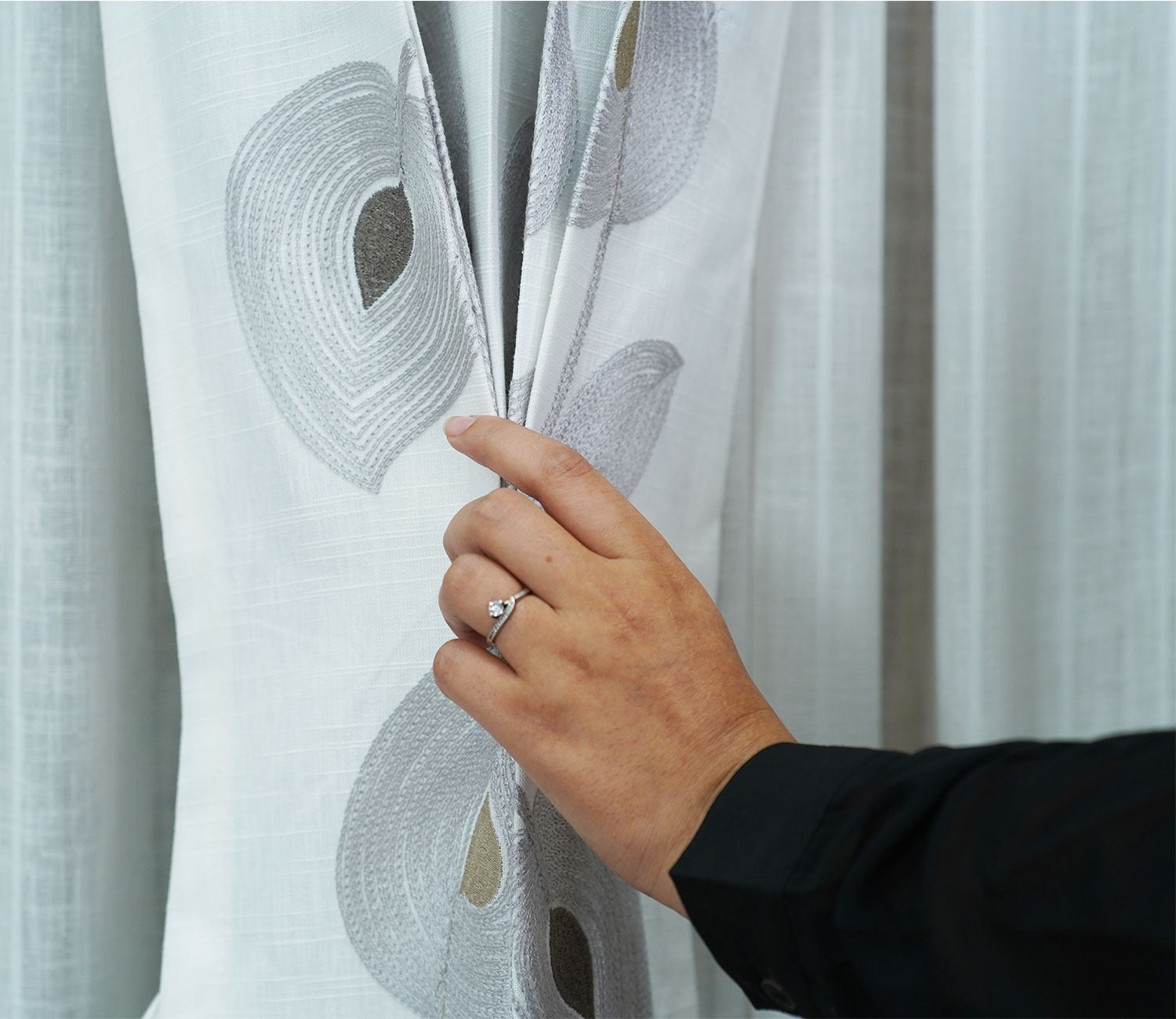 Dual Leaf Sheer Door Curtains Set of 2 (Grey, 7 Feet)