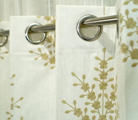 Jacquard Tree 1 Piece Sheer Curtain (Beige, 7 Feet)