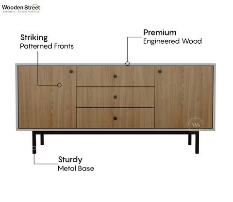 Biscove Modern Cabinet with Designer Textured Surface & Metal Base (Engineered Wood, Santana Pattern)