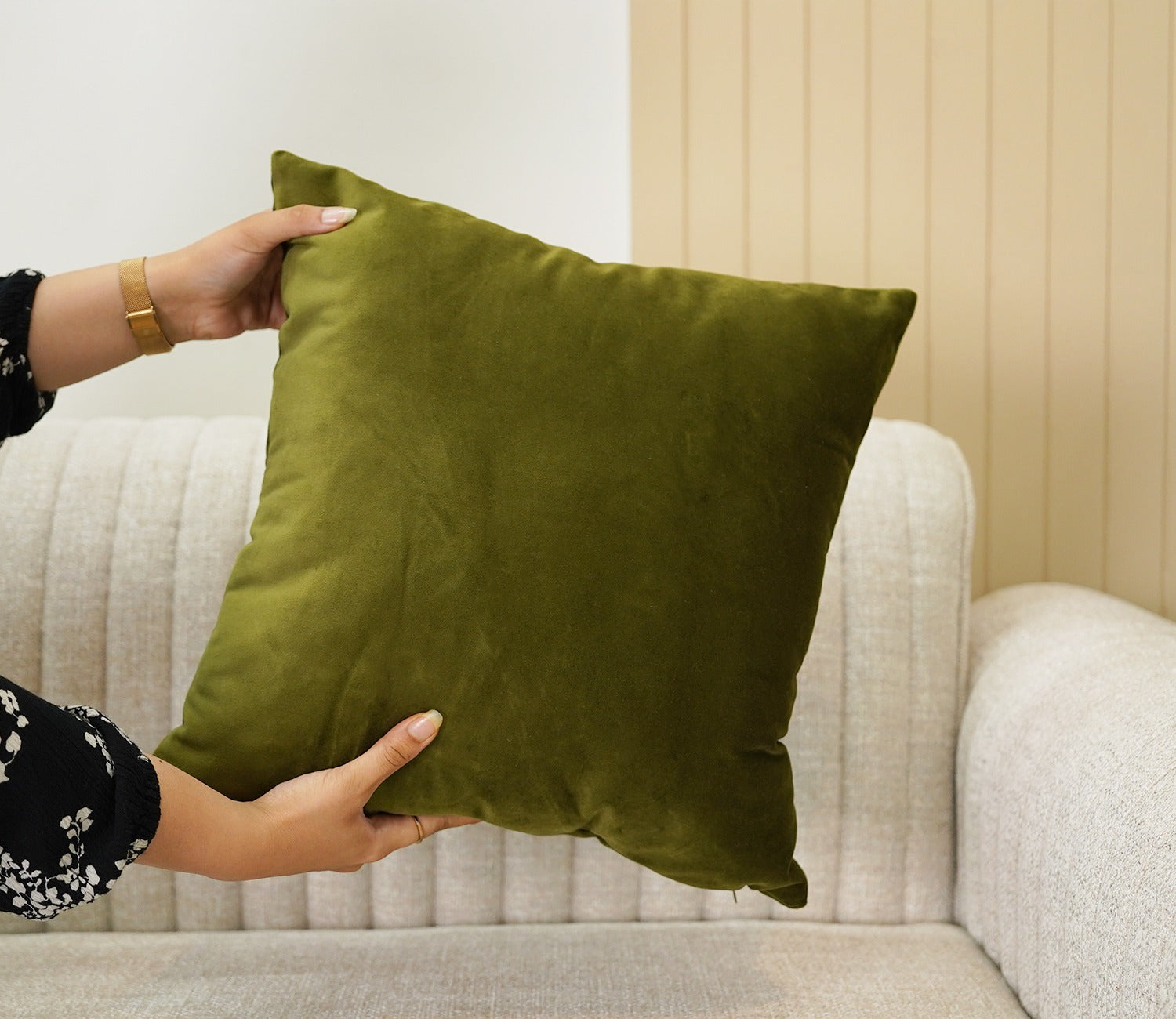 Cupid Velvet Cushion Covers - Pack of 5 (22 x 22 Inches, Dark Olive Green)