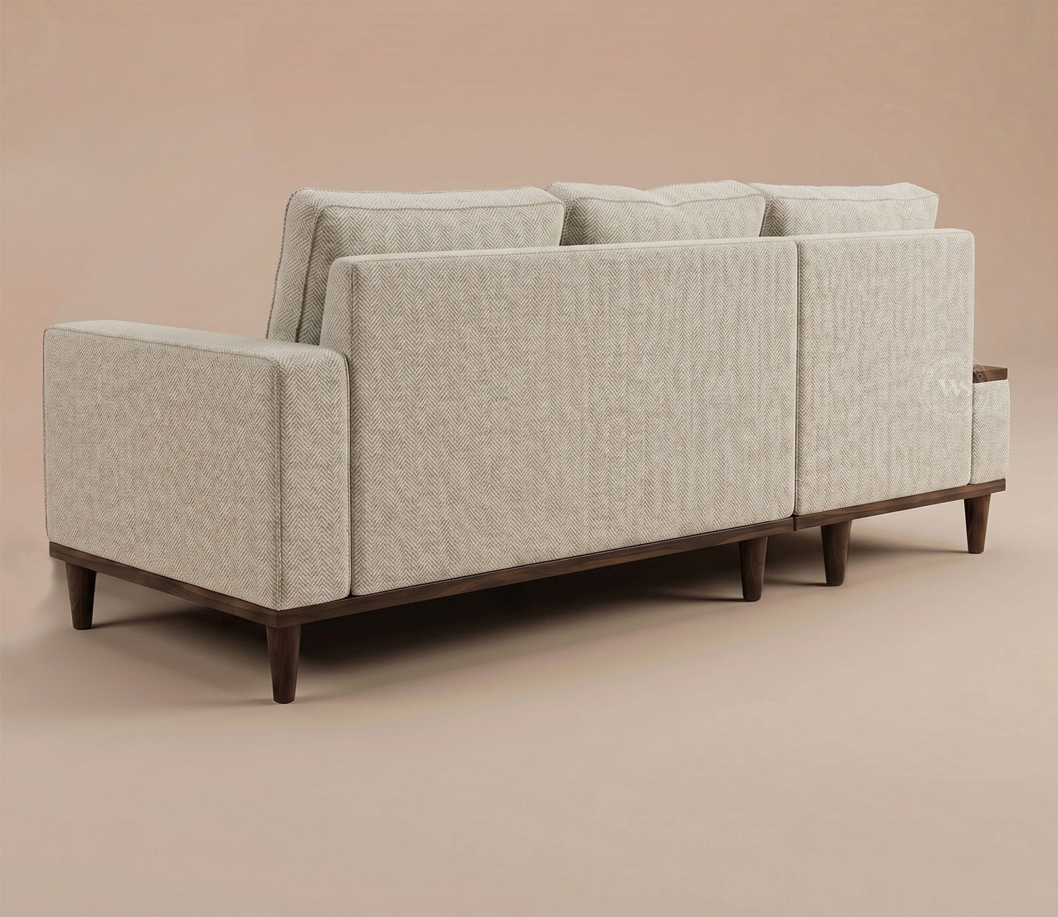 Ashion Premium Left Aligned L Shape Sofa with Built-in Side Wooden Deck (Cottage Ivory)