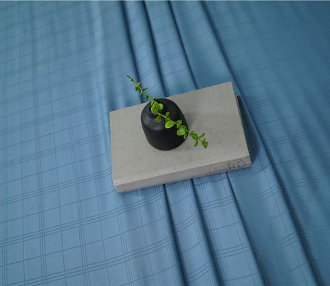 Dobby Checks Organic Bamboo 300 TC 2 Pillowcases and 1 Fitted Bedsheet (Blue, Queen Size)