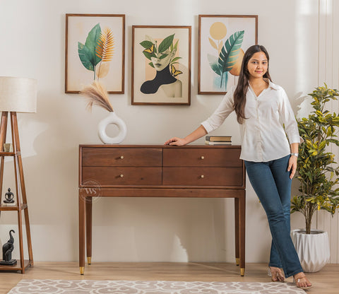 Kaushal Mango Wood Console Table with Drawer Storage (Teak Finish)