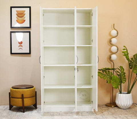 Kayden 3 Door Multi Utility Wardrobe With Lock (Frosty White Finish)