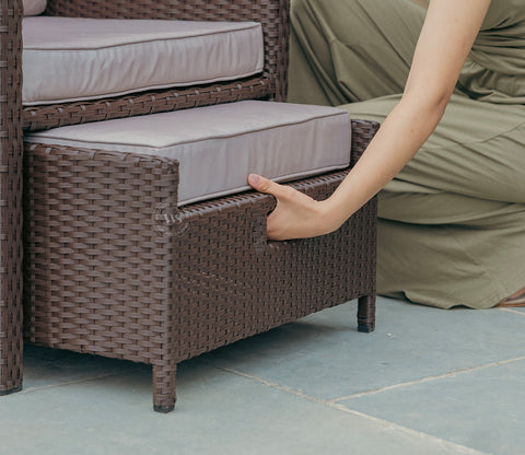 Vivica Premium Wicker 2 Seater Outdoor Set with Coffee Table and Ottomans (Beige)