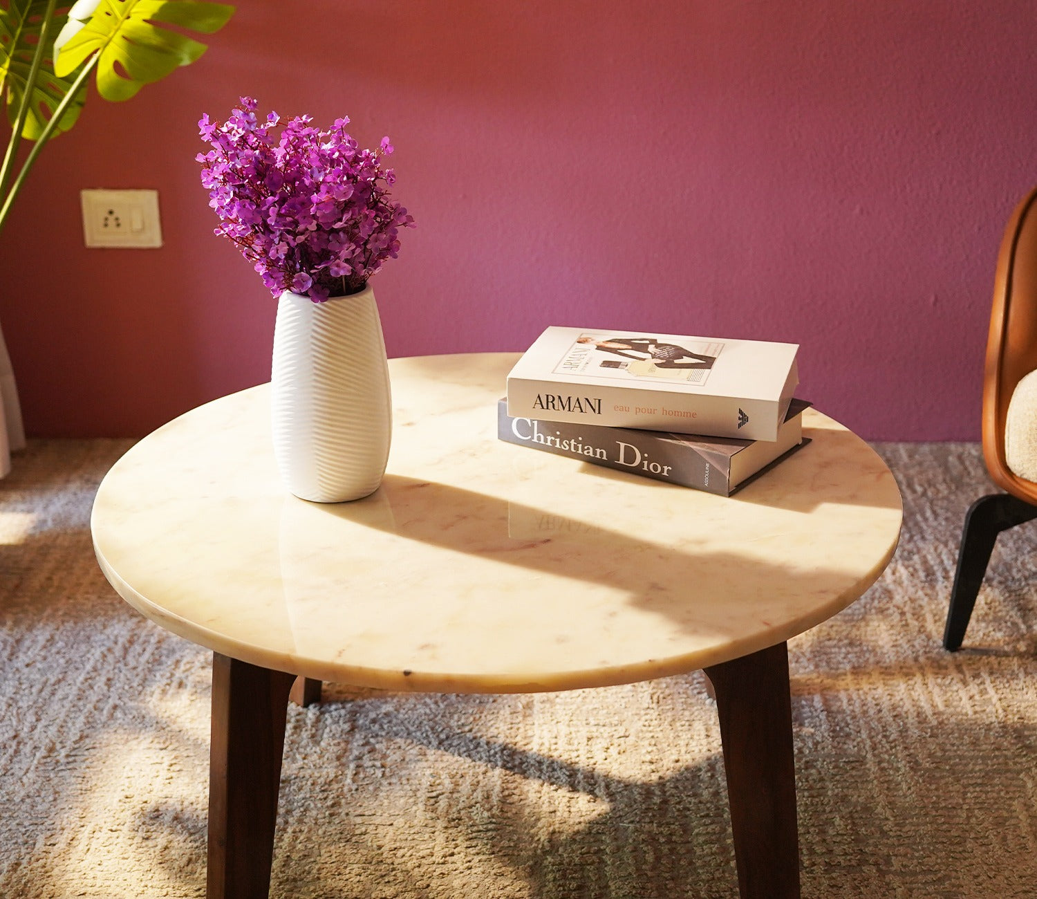 Siya Sheesham Wood Center Table with Marble Top (Teak Finish)