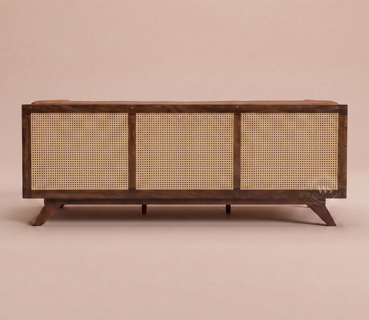 Samvaad 3 Seater Sofa with Cane Accents (Leatherette, Ginger Bread)