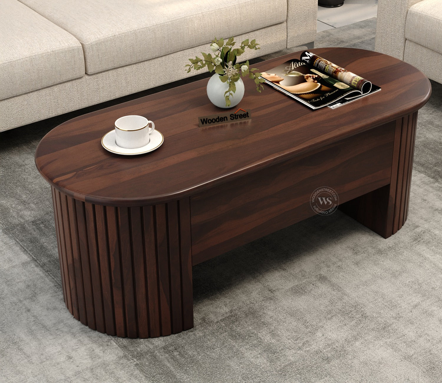 Silvia Lift Top Sheesham Wood Coffee Table with Hidden Storage Compartment (Walnut Finish)