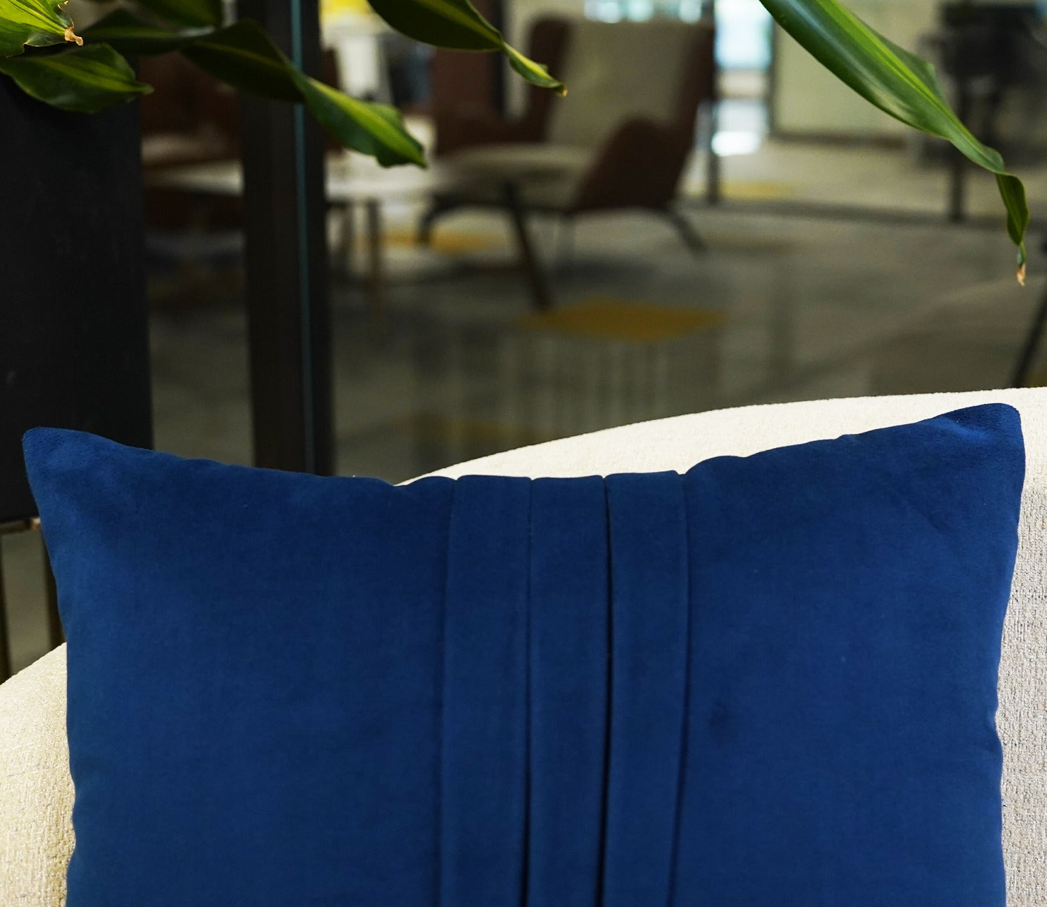 Caro Velvet Pleated Cushion Cover - Pack of 1 (16 x 16 Inch, Indigo Blue)