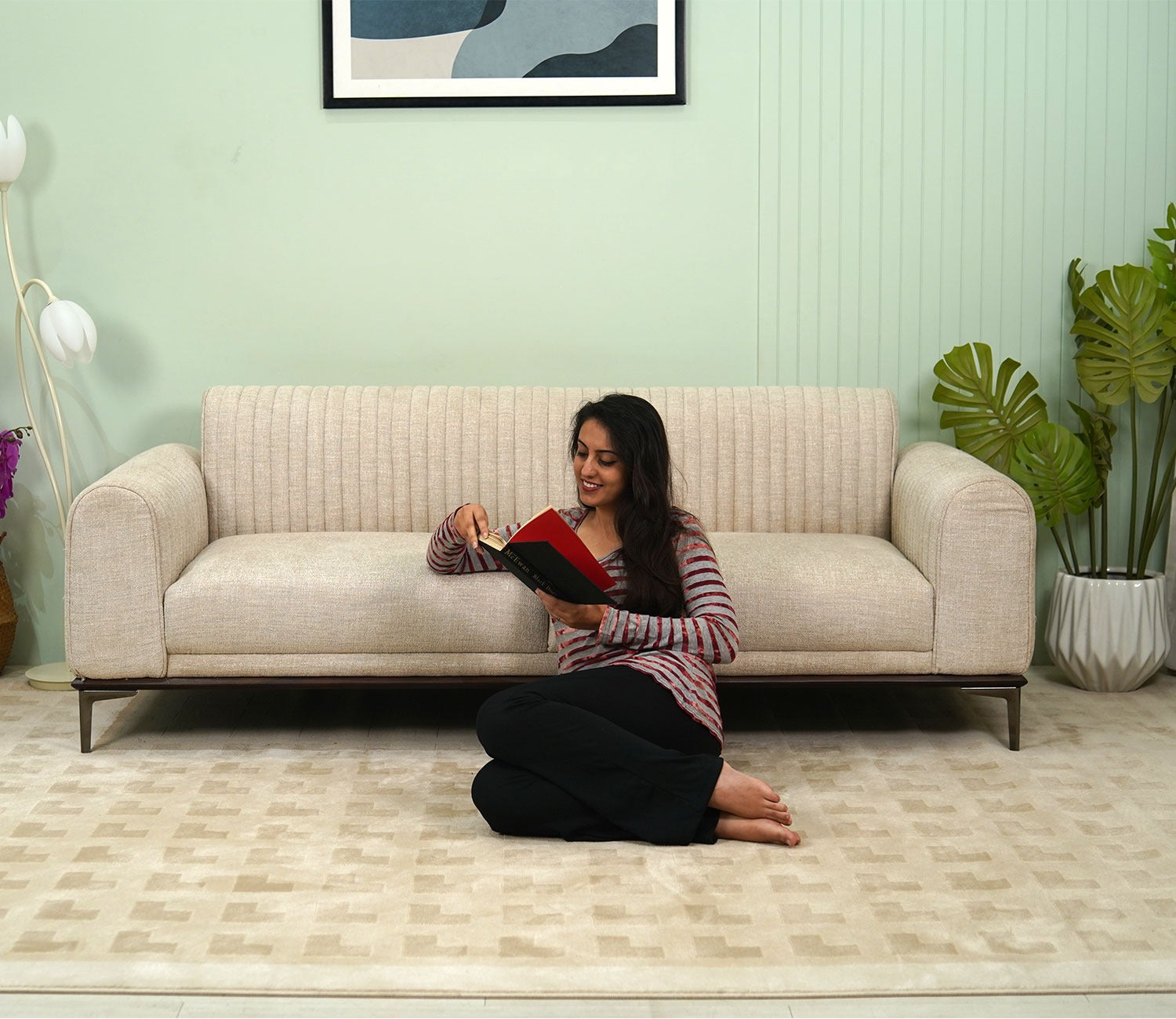 Bricka White and Beige Checkered Carpet  (11 x 7.8 Feet)