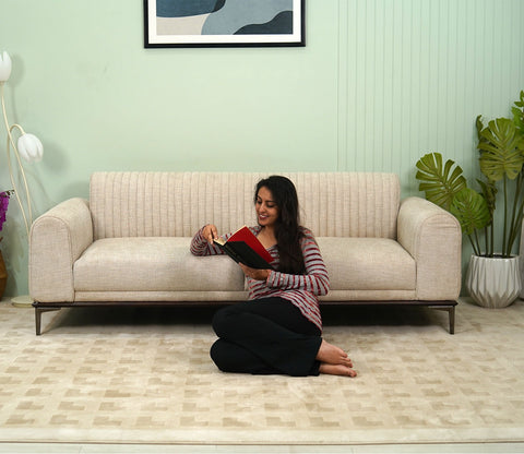 Bricka White and Beige Checkered Carpet  (11 x 7.8 Feet)