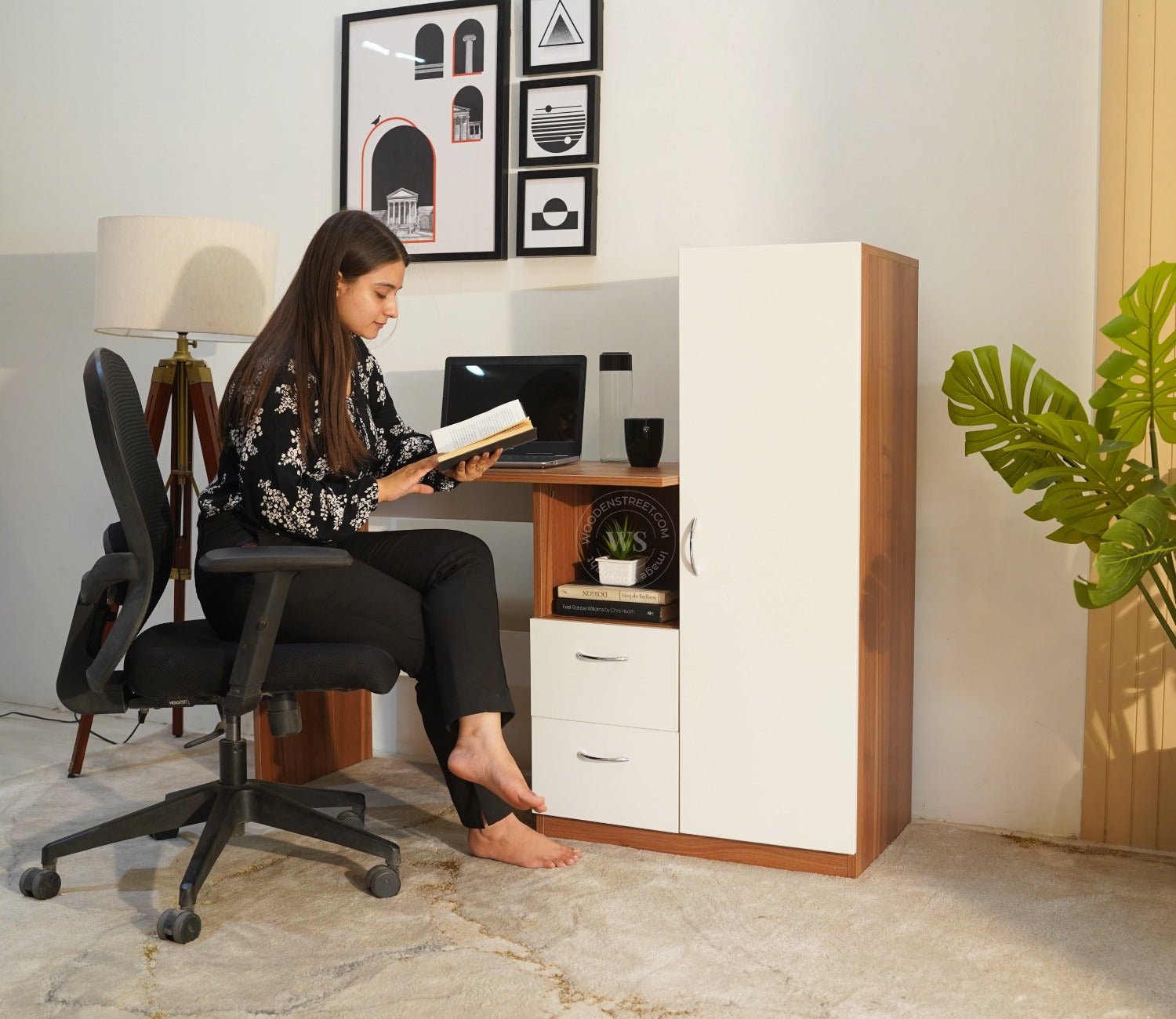 Alister Engineered Wood Study Table (Exotic Teak Frosty White)