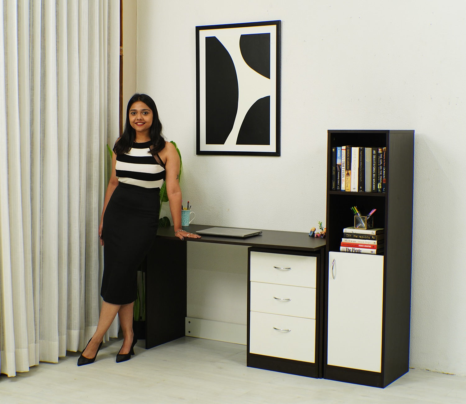 Calisto Engineered Wood Study Table (Flowery Wenge Frosty White)