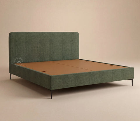 Andreas Premium Fabric Bed with Curved Headboard & Without Storage (King Size, Sage Green)