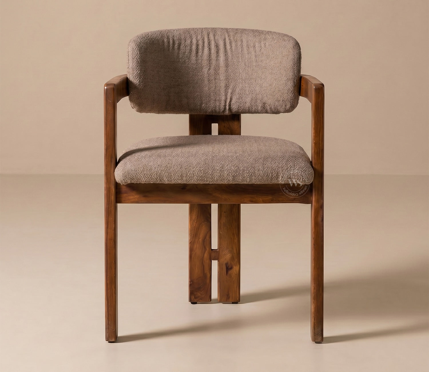 Kaaya Sheesham Wood Arm Chair with Premium Upholstery (Sand Brown)