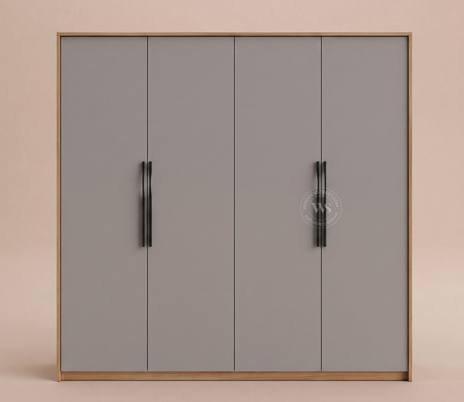 Vespera Engineered Wood Four Door Wardrobe (Gothic Grey, Classic Oak Finish)