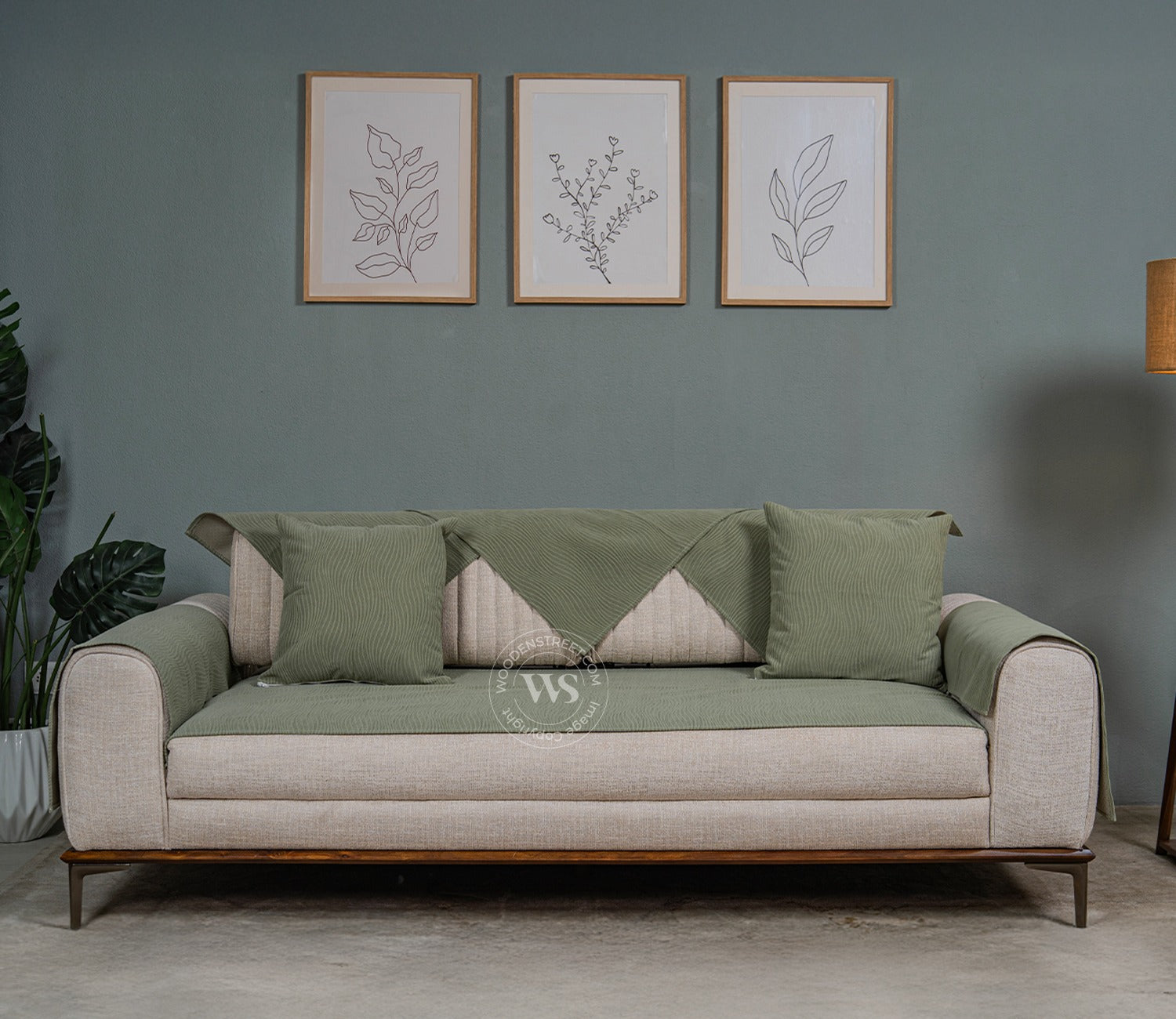 Thread Twist Green Lining Pattern 3 Seater Sofa Cover - Set of 8