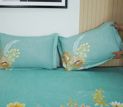 Marigold 144 TC Flat Pure Cotton King Size Bedsheet With 2 Pillow Covers (Blue)