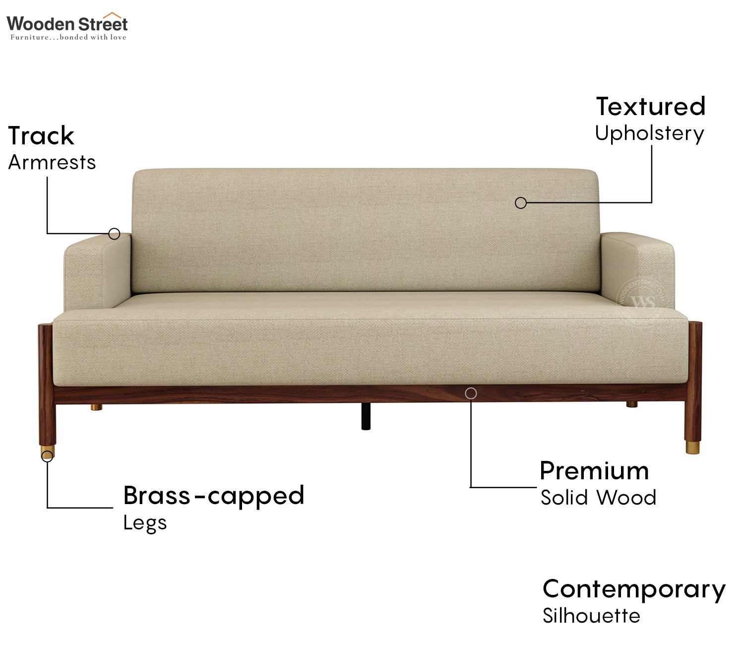 Kairav Modern 3+1+1 Wooden Sofa Set with Premium Upholstery (Cottage Ivory)