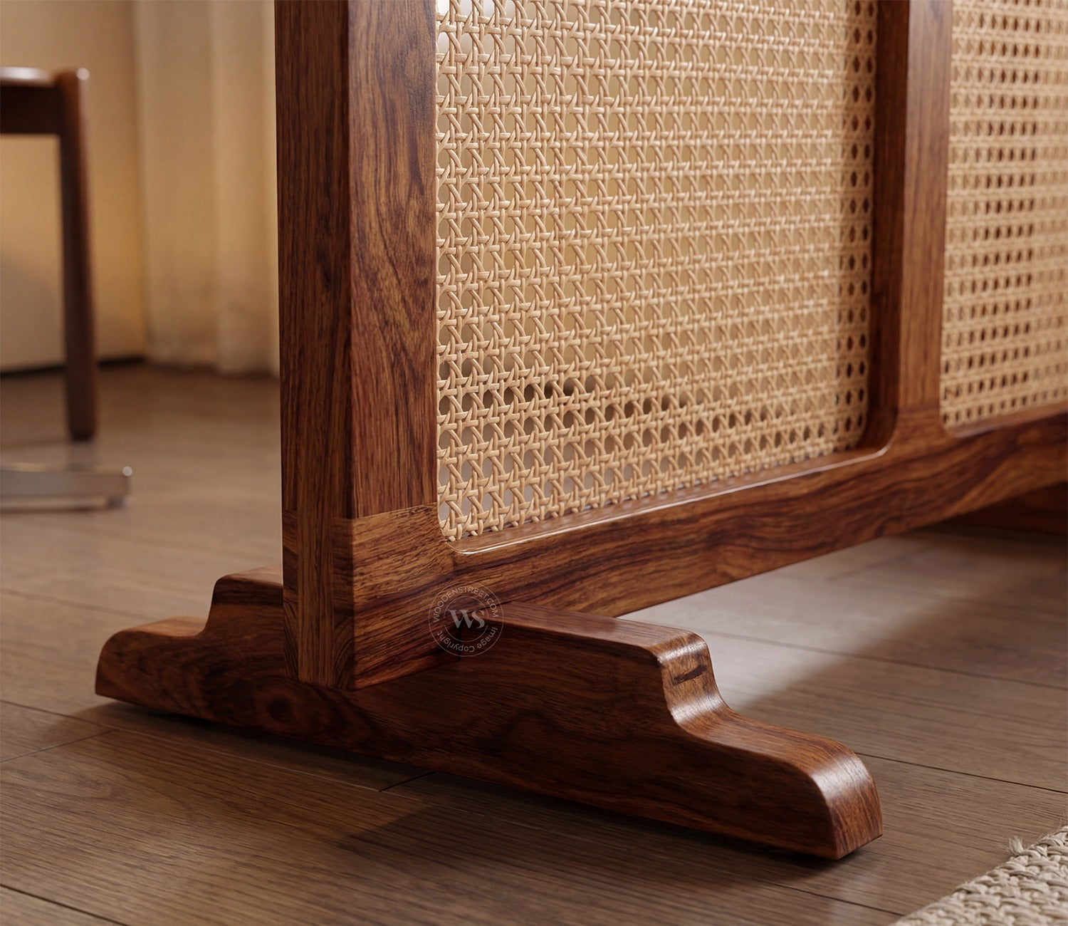 Aavaran Heritage Arch Sheesham Wood Room Divider with Luxury Cane Weave - Set of 2 Panels