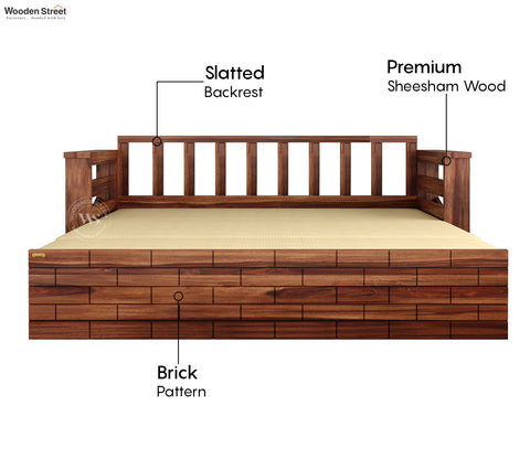 Sereta 3 Seater Sheesham Wood Sofa Cum Bed (King Size, Honey Finish)