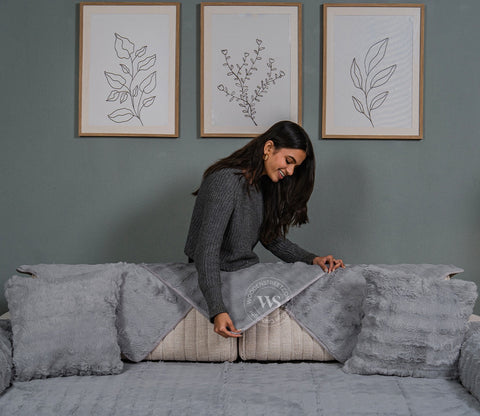 Serene Classic Plain Solid Grey 3 Seater Sofa Cover - Set of 8