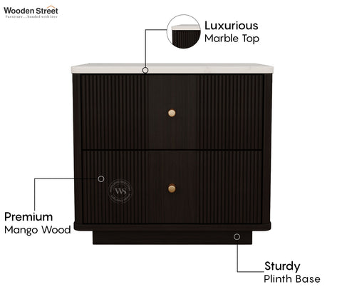 Kesarth Mango Wood Bedside table with Marble Top & Storage (Black Finish)