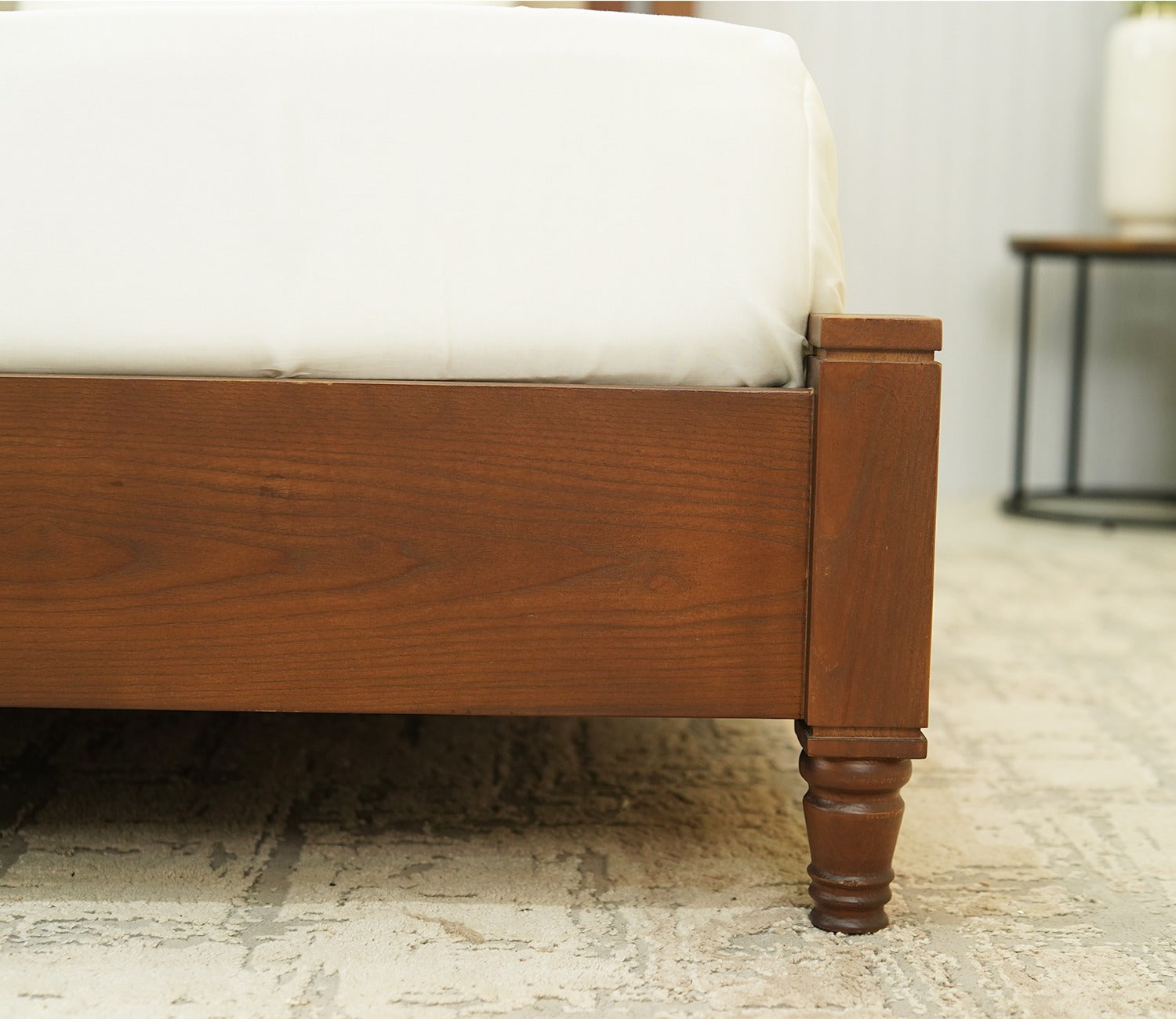 Regal Ash Wood Upholstered Poster Bed Without Storage (King Size, Teak Finish)