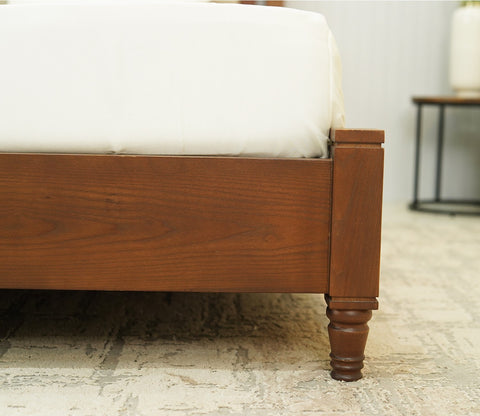 Regal Ash Wood Upholstered Poster Bed Without Storage (King Size, Teak Finish)