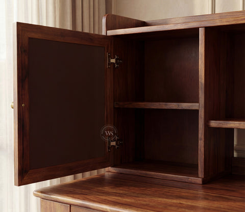 Nirman Sheesham Wood Study Table with Storage & Cane Cabinet (Teak Finish)