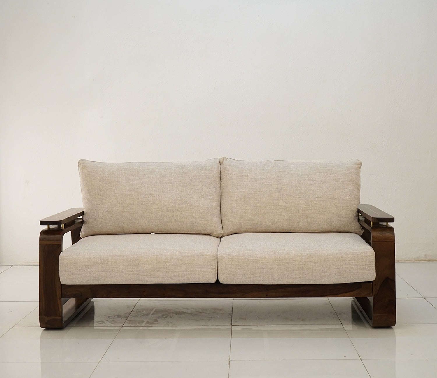 Vedic 3+1+1 Sheesham Wood Sofa Set With Cane and Brass Detailing (Walnut Finish, Jade Ivory)