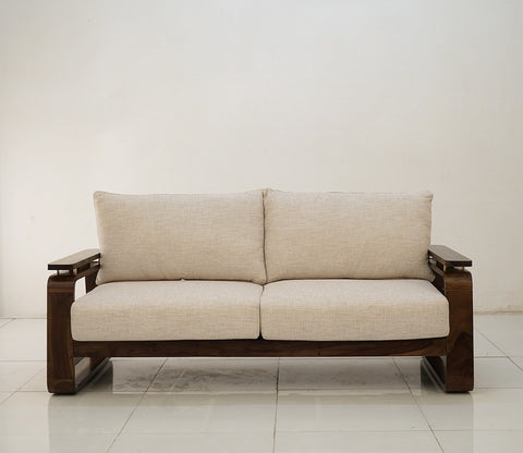 Vedic 3+1+1 Sheesham Wood Sofa Set With Cane and Brass Detailing (Walnut Finish, Jade Ivory)