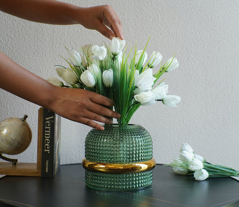 Blissful Bunch Of Roses Artificial Flower- Set Of 5 (White)