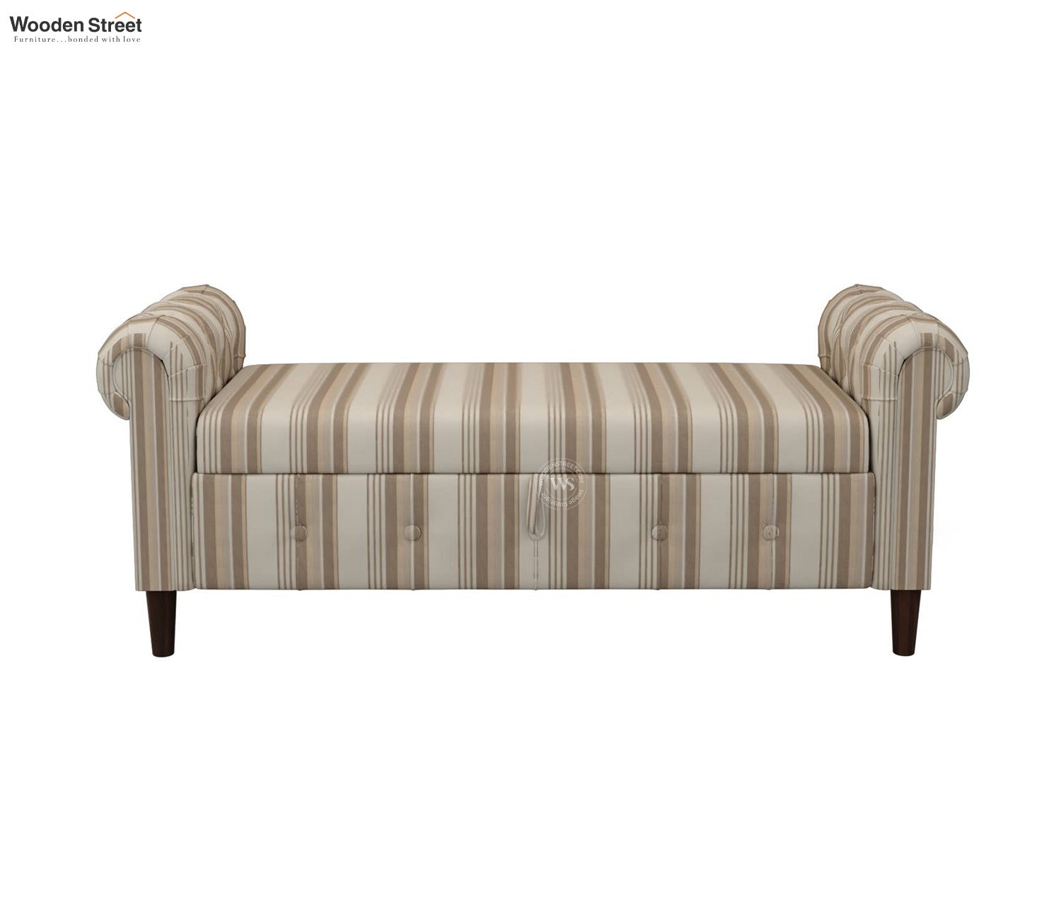 Velo Cushioned Hand Carved Sofa Bench With Hidden Storage (Cream Strip)