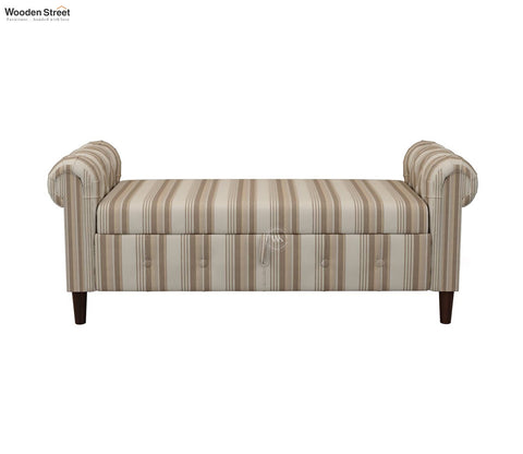 Velo Cushioned Hand Carved Sofa Bench With Hidden Storage (Cream Strip)