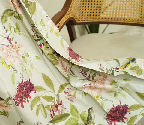 Bird Light-Filtering Door Curtains Set of 2 (Light Green, 7 Feet)