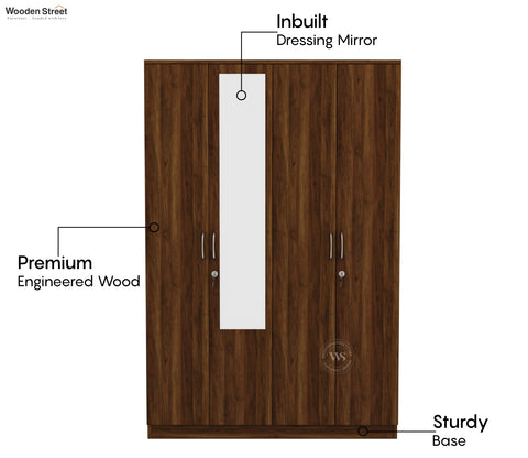 Kayden 4 Door Multi Utility Wardrobe With Mirror (Columbian Walnut Finish)
