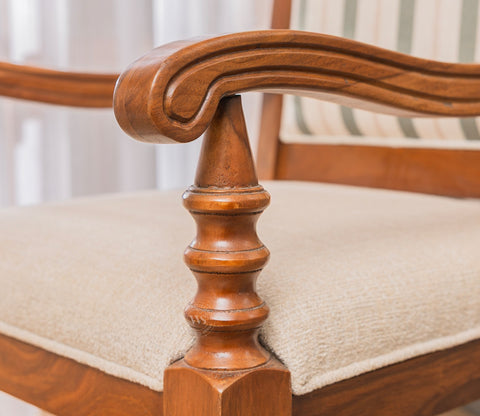 Udaya Sheesham Wood Arm Chair (Green Stripe, Teak finish)