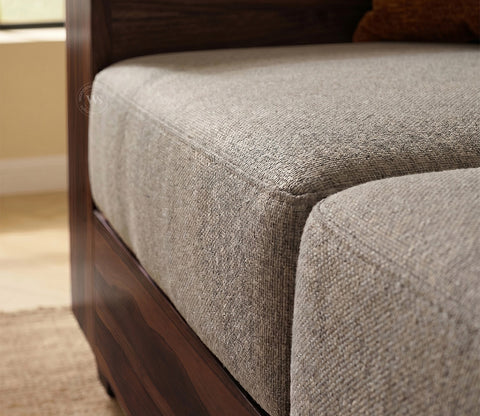 Solace L-Shape Right Aligned 4 Seater Sheesham Wood Sofa (Walnut Finish, Warm Grey)