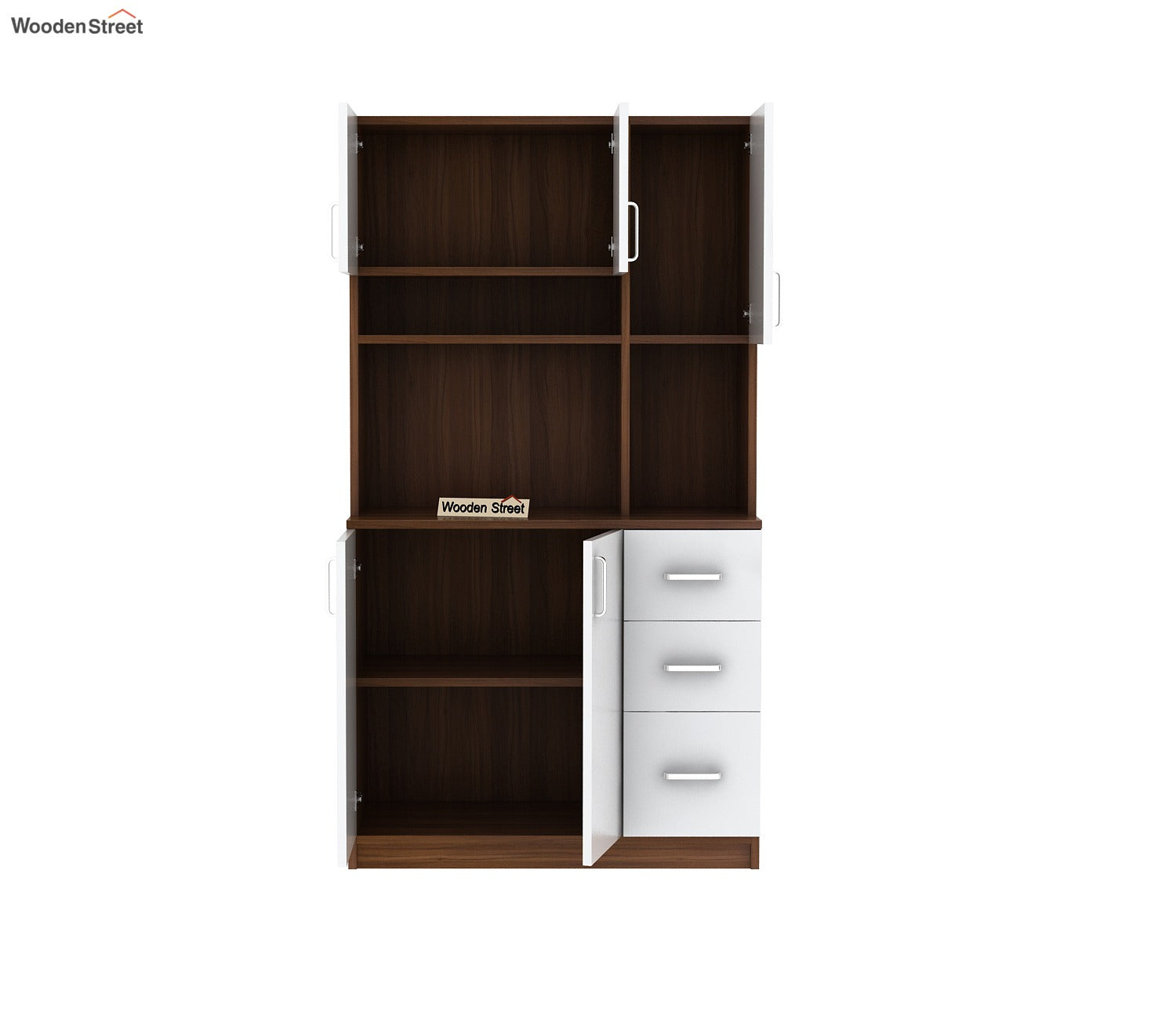 Piero Kitchen Cabinet (Exotic Teak-Frosty White Finish)