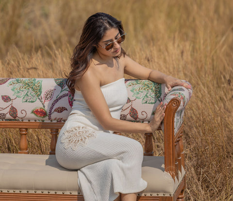 Reyes Bench With Back Rest (Cotton, Rosy Leaf)
