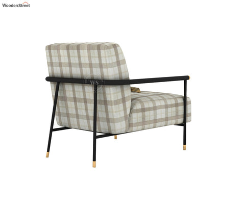 Valentina Metal Lounge Chair (Cream Checkered, Black Finish)