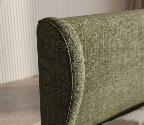 Adhiraj Luxurious Fabric Hydraulic Storage Bed with Plush Wingback Headboard (King Size, Sage Green)
